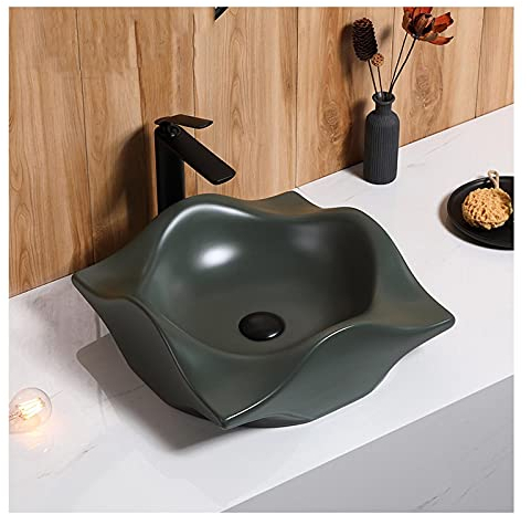 Badezimmerspüle Oberhalb der Counter-Badezimmer-Spüle - Mode-Kunst-Arbeitsplatte-Schiffs-Waschbecken dunkelgrünes Porzellan-Keramik-Waschbecken-Waschbecken-Becken 16.5 x 16.1 x5.7 Wendewaschtisch(
