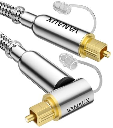 VANAUX 90-Degree Optical Audio Cable 10FT,Premium Fiber Optic Toslink Cable(24K Gold-Plated Connectors,Aluminum Alloy Shell,Braided Jacket)Ideal for Tight Spaces,Home Theater,Soundbars,Gaming Consoles