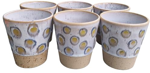 PintoCer - 6 bicchieri in ceramica di gres, bicchieri d'acqua, bevande e succhi di frutta, 250 ml, design elegante, perfetti per casa, ristorante e feste, lavabili in lavastoviglie