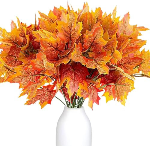 4 Bündel Künstlich Herbstblumen Herbstdeko - Herbstdeko Ahornblätter Herbst Simulation Plastik Herbstblätter, Künstliche Herbststrauß Ahorn Blätter für Erntedankfest Halloween Deko Herbstdeko