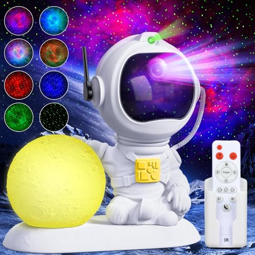Bawoo Proiettore Astronauta Stelle Soffitto, LED Proiettore Astronauta Galassia con Nebulosa, Stella, Telecomando, Timer e Rotazione a 360°, Regalo per Feste di Natale Bambini Adulti-Luna Piena