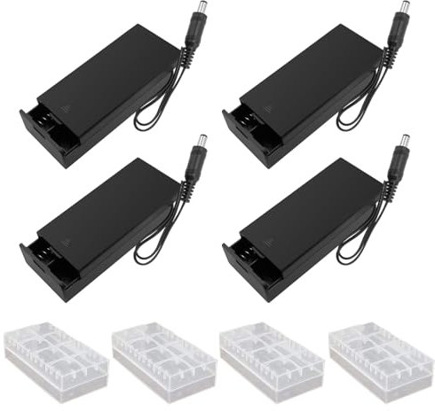 GTIWUNG Pack of 4 18650 Plastic Battery Holder Housing with 2.1 x 5.5 mm DC Plug and On/Off Switch, 18650 Battery Holder with Switch and Cover, with Plastic Battery Box