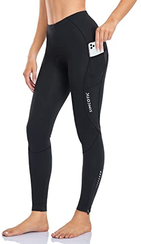 Women's Bike Pants 4D Padded Winter Cycling Pants Thermal Fleece Lined Long Bicycle Tights Compression Leggings with Pockets Black M