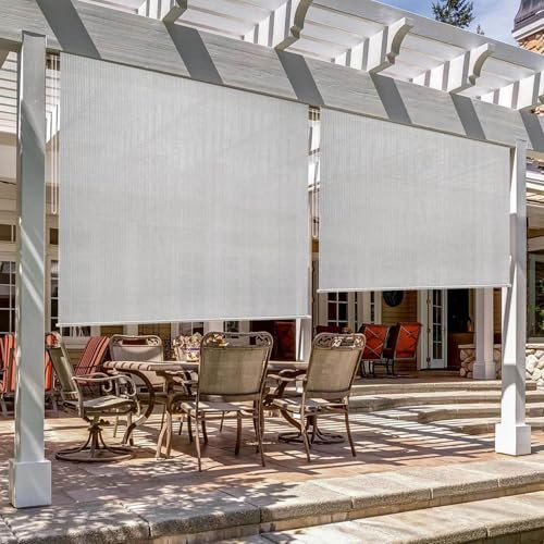 Generisch Außenjalousien, Außenrollos, Pavillon-Jalousien, Sonnenschutz-Sichtschutz, atmungsaktiv, für Veranda-Deck-Pavillon,Light Gray,W100xL240cm