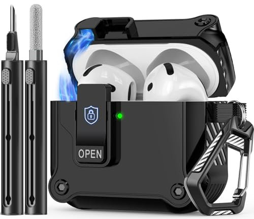 Inesore Kompatibel mit AirPods der 4. Generation, mit Reinigungsset, automatischer Schnappschalter, sicher für neue Airpods 4, Ladehülle [mit aktiver Geräuschunterdrückung] (2024), Schwarz