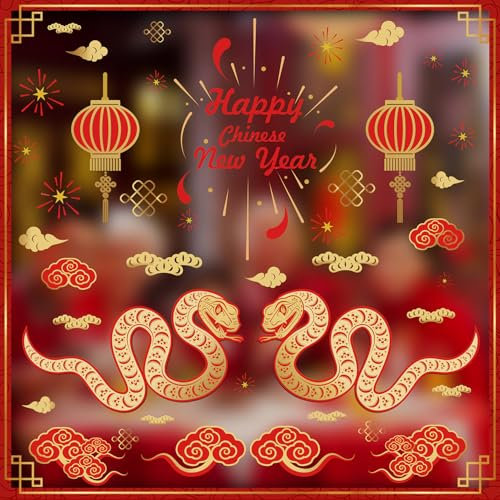 HPNIUB Chinesischer Neujahr Fenster Aufkleber,Rot Neujahr Fensterdeko,2025 Frühlingsfest Fensterbild,Jahr des Drachens Sticker,Abnehmbare New Year Sticker für Schaufenster Vitrinen Glas Tür Wanddeko