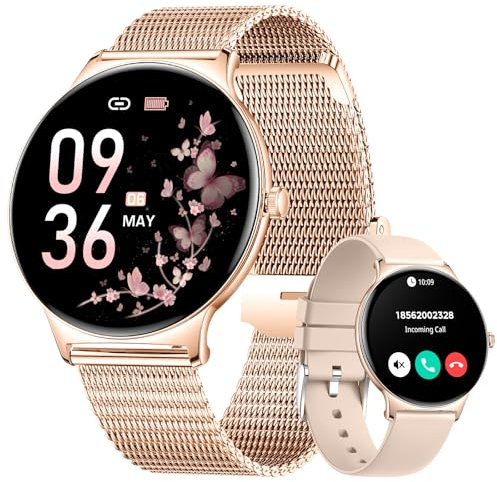 LIGE Smartwatch Damen 1.43 AMOLED Rund Touchscreen mit Telefonfunktion, Fitnesstracker Damen 120+Sportmodi/IP68/SpO2/Herzfrequenz/Menstruationszyklus Diamond Smart Watch für iOS Android (Rosegold)