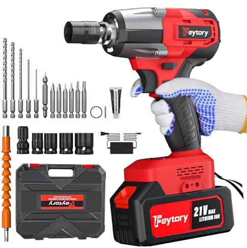 3 en 1 Clé à Chocs Sans Fil Brushless, 21V Boulonneuse a Choc Electrique 4000mAh, 550NM Vitesse Variable à L'Infini, 3400RPM Visseuse à Chocs avec Lumière LED, 12 Forets pour Maison/Voiture/Réparation