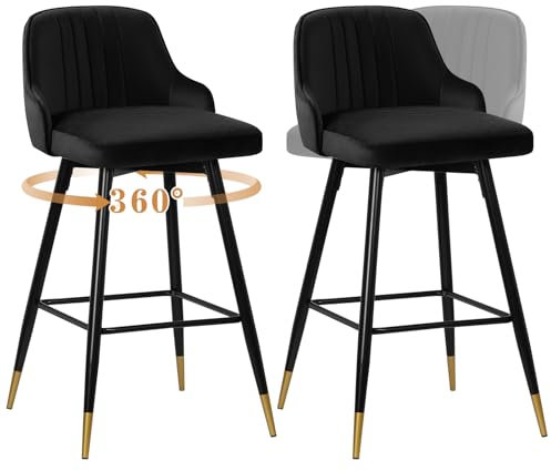 Bekrvio Samt Barhocker 2er Set, Drehbarer 360°Drehsessel, Höhen 65cm Gepolstert Barstuhl mit Lehne, Modernen Küchenhocker Modern für Küche, Tresen, Bar, Esszimmer