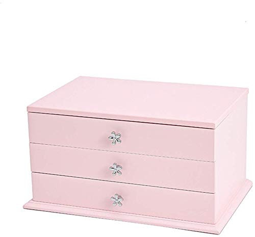 Schmuckschatulle mit Blumenschnitzerei, Organizer, Aufbewahrungskoffer, 3 Etagen mit Schublade, DIY, weiße und rosa Schmuckschatulle, Schmuckschatulle mit 3 Etagen, Schmucktruhe mit Spiegel, die große