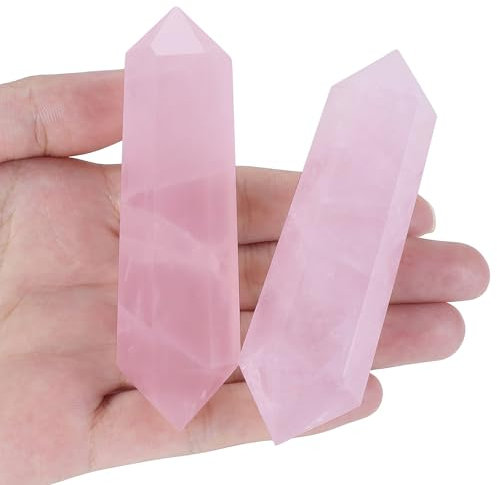 QINJIEJIE Groß Kristalle Steine Rosenquarz Sechseckige Edelsteine Heilsteine Natürliche Hexagonal Punkte Kristall Reiki Meditation Edelstein 8-9cm 1PC