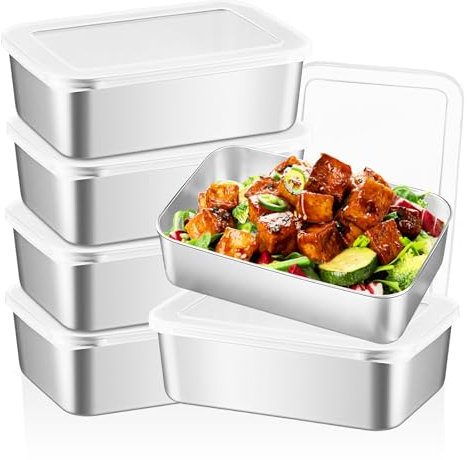 6 Pezzi Salvafreschezza Con Coperchio, 1100ml Salvafreschezza In Acciaio Inox Con Coperchio, Contenitori Per Alimenti In Acciaio Inox Con Coperchio, Per Carne, Formaggio, Frutta E Verdura