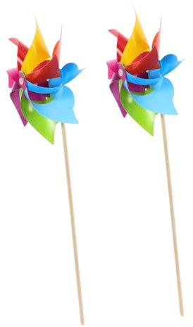 Happyyami 2 Stück Bunte Windrad Gartendekoration Kleines Kinder Windspiel Mit 8-blättrigem Kunststoffrad 37cm Holzstab Outdoor Garten Und Party Deko
