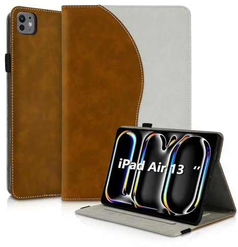 Succtopy Cover per iPad Air 13 Pollici M3/M2 (2025/2024) Custodia in Pelle PU con Funzione di Supporto Protettiva Case con Portapenne per iPad Air 13 Pollici M3/M2 (2025/2024) Marrone