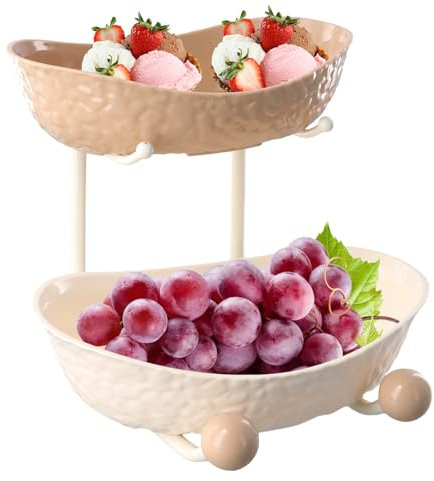 heavenlife 2 Stöckige Obst Etagere, Obstschale Schale Kunststoff, Obstkorb Etagere mit Metallregal, Ständer Servierteller, Obstschalen für Buffets Obst Snack Gemüse Desserts