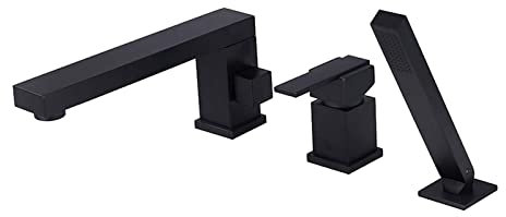 Système de robinet de douche mural, robinet de baignoire pivotant noir avec pommeau de douche à main en laiton, robinet de remplissage de baignoire à 3 trous pour baignoire large, technologi