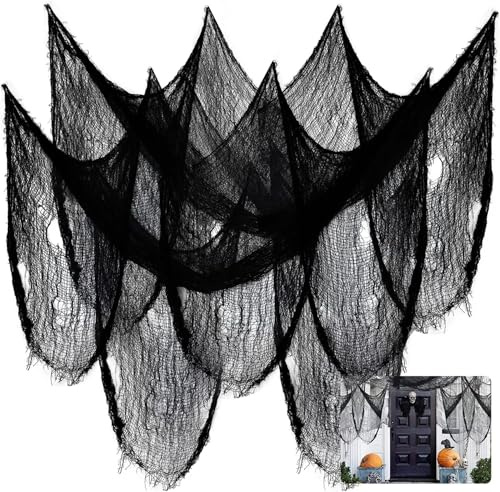 Suaflny Halloween Deko Stoff, 120 x 1000 cm Gruseliges Tuch Unheimlich, Halloween Horror Dekostoff Käsetuch Baumwolle, Tücher Dekorationen für Hallowee Party Spukhäuser Türöffnungen