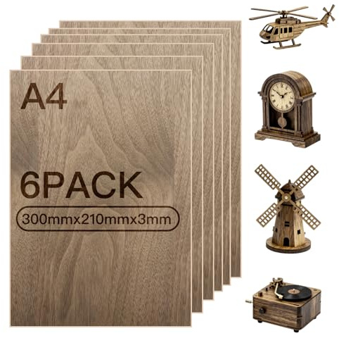 Dulynva 6 Pezzi Noce compensato 3mm Pannelli Legno 300mm×210mm per Incisione laser, Fresatrice CNC, Pittura, Intaglio laser, Modellismo