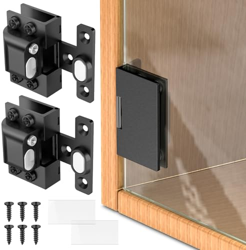 Loodmeo Glass Door Hinges,Soft Close Hinges for Glass Cabinet Doors，Glass Cabinet Door,Silent Closing for Thickness 5-8MM Doors(Black,4 Pack) (2, Black)