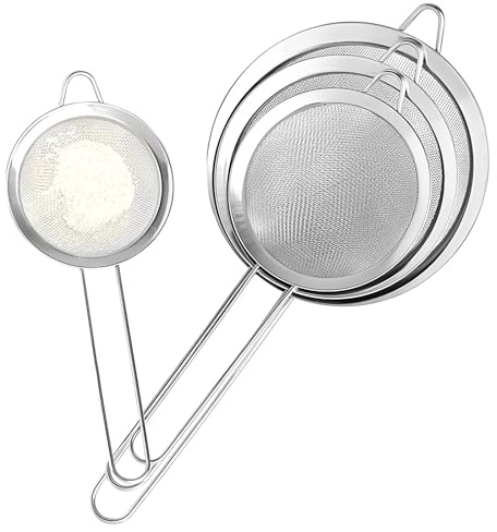 4 Stück Küchensieb 8/12/16/19 cm, Feinsieb Hochwertig Edelstahl Feinmaschig kleines Sieb Klein Haushaltssieb mit Griff für Kochen Quinoa Mehl Reis Puderzucker Tee