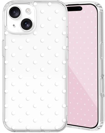 xoniery for iPhone 13 iPhone 14 Case with Cute Clear Polka Dot Pattern Aesthetic Design Case for Women Girl Soft Slim Anti-yellowing TPU Shockproof Protective Transparent Cover - White