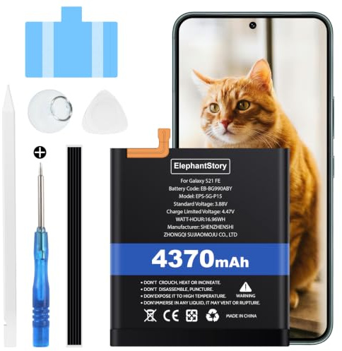 Elephantstory Akku für Samsung Galaxy S21 FE/ S21 FE 5G SM- G990B, EB-BG990ABY 4370 mAh Ersatzakku 0 Zyklen Lithium-Polymer Akku mit Reparatur Werkzeugsatz