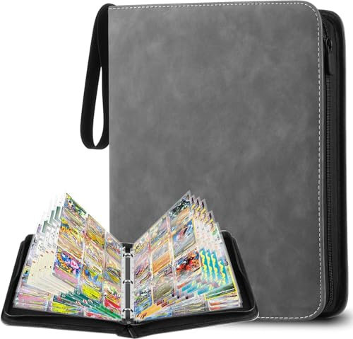 Sammelkarten Album, Transparent Sammelalbum Karten, 900 Pockets Trading Cards Mappe, Karten Ordner, Sammelkartenalben mit Reißverschluss, Grau