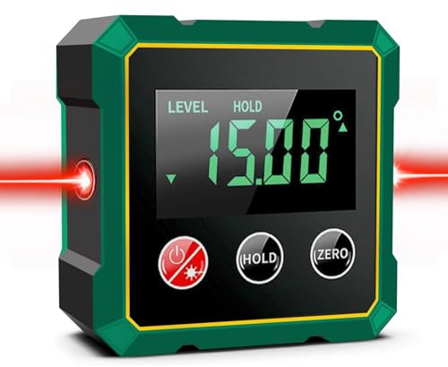 Digital Angle Finder with Laser, USB Rechargeable Magnetic Digital Spirit Level, Strong Base & LCD Display Backlight Protractor Inclinometer for Woodworking Construction (Green)