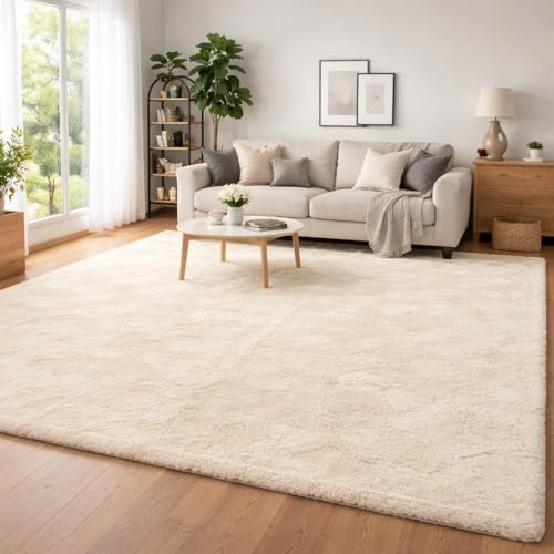 Goolela Teppich Beige 240x300 cm Wohnzimmer, Großer Kunstfell Teppich Weich Waschbar