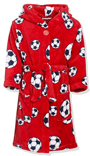 Playshoes Unisex Kinder Fleece-bademantel Morgenmantel, Rot Fußball, 98-104 EU