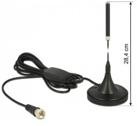 DELOCK DAB+ Antenne F Stecker 21 dB aktiv omnidirektional mit magnetischem Standfuss starr schwarz
