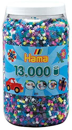 Hama Perlen 211-69 Bügelperlen XXL Dose mit ca. 13.000 bunten Midi Bastelperlen mit Durchmesser 5 mm im Mix 69 mit 11 Farben, kreativer Bastelspaß für Groß und Klein