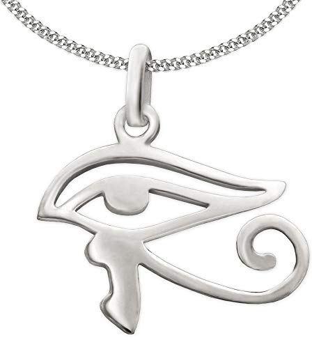 CLEVER SCHMUCK Set Silberner Anhänger kleines Horusauge Amulett 15 mm schlicht & Kette Panzer 45 cm Sterling Silber 925 in Geschenkverpackung