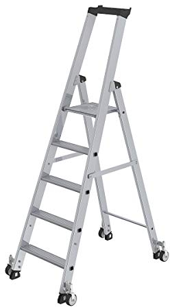 Aluminium-Stehleiter einseitig begehbar,mit Rollen 1 x 5 Stufen Arbeitshöhe bis ca. 3,25 m