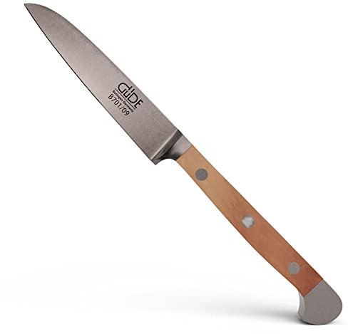 GÜDE Solingen - Gemüsemesser geschmiedet, 9 cm, Birnenholz, ALPHA BIRNE, Doppelkropf, Handmade Germany