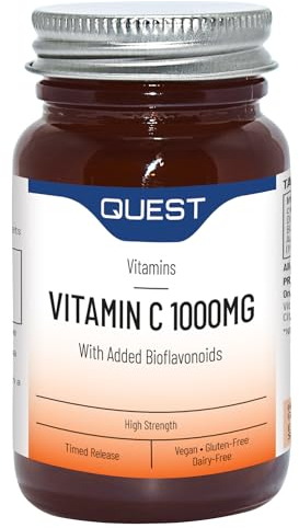 Quest - High Strength Vitamin C 1000mg with Bioflavonoids. Time Release Vitamin C Supplements for Immune Support, Collagen Production and Iron Absorption. Vegan & Gluten-Free (90 Tablets)