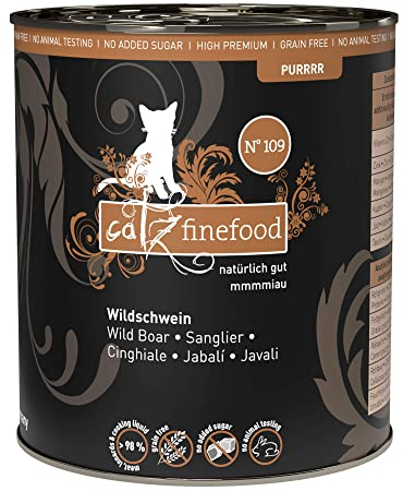 catz finefood Purrrr Wildschwein Monoprotein Katzenfutter nass N° 109, für ernährungssensible Katzen, 70% Fleischanteil, 6 x 800g Dose