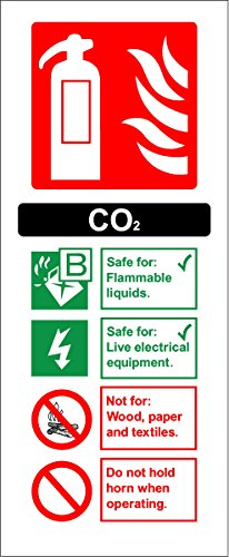 Fire Extinguisher Sign - CO2 (Carbon Dioxide) - Self adhesive sticker 200mm x 80mm