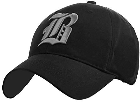 4sold 1976 Damen Herren Baseball Cap Caps Gothic Letter B Hüte Mützen Snap Back Hat Hats Fanny (Black B Gray)