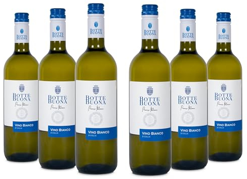 BotteBuona Vino Bianco d'Italia, Gusto Fresco e Profumo Delicato, 10.5 % Vol, Confezione con 6 Bottiglie da 750 ml