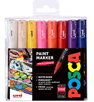 POSCA PC-1M Permanent Marker Paint Pens. Extra Fine Tip for Art & Crafts. Multi Surface Use On Wood Metal Paper Canvas Cardboard Glass Fabric Ceramic Rock Pebble Porcelain. Set of 16 Standard Colors