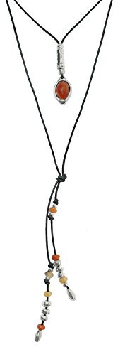 Beau Soleil Jewelry Lederkette mit Anhänger Carneol individuell tragbar mit Lederfransen Ibiza Style Lederschmuck