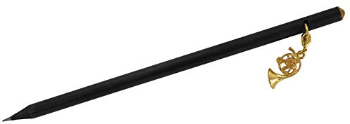 Bleistift schwarz mit goldenem Charm-Anhänger Horn - Geschenk für Musiker