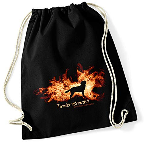 siviwonder Turnbeutel - Tiroler Bracke - FEUER und FLAMME - Baumwoll Tasche Beutel schwarz