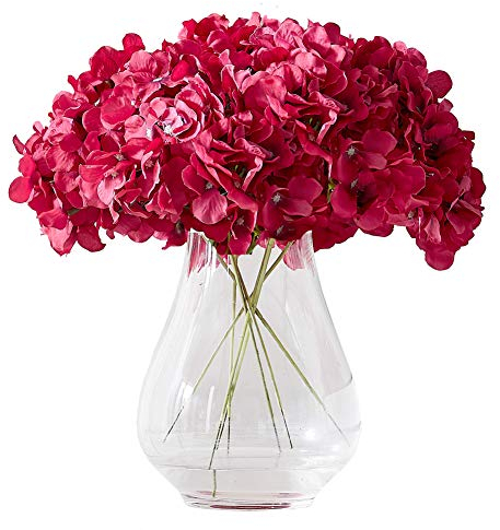 Kislohum Künstliche Hortensien, Seidenblumen, Blütenköpfe mit langen Stielen für Hochzeitsgestecke, Blumensträuße, DIY-Blumendekoration, Heimdekoration, 10 Stück, Fuchsia