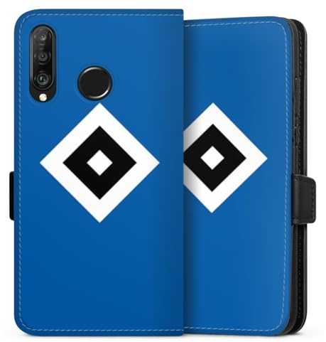 Klapphülle kompatibel mit Huawei P30 Lite Handyhülle aus Kunst Leder schwarz Flip Case HSV Logo Hamburger SV