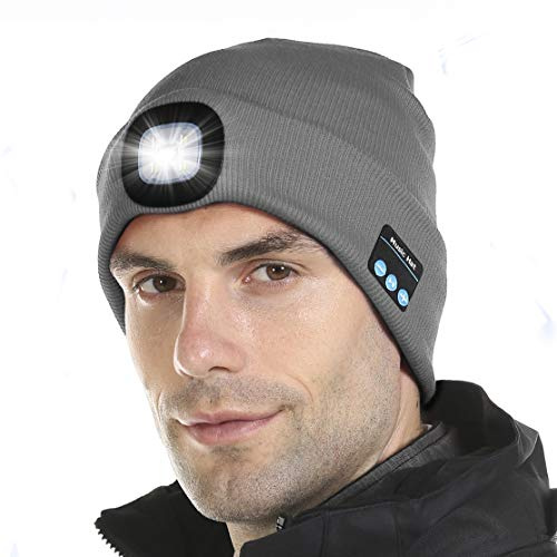 Attikee Bluetooth Hat Beanie with Headphones, Winter Knitted Music Cap with Stereo Speakers & Mic, Unisex Torch Hat for Men Women Teens