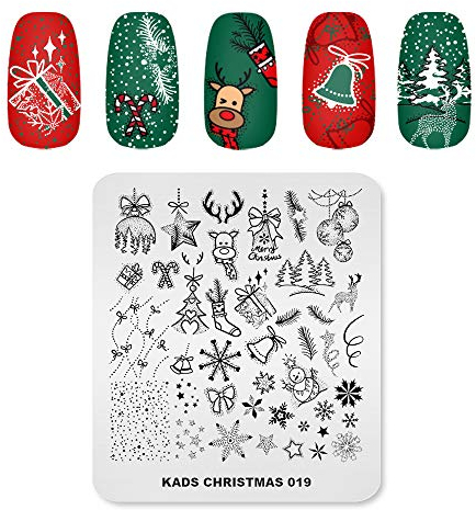 KADS Nail Art Stempelplatte Weihnachten Elch Schneemann Glocke Ballon Weihnachtsbaum Nagelbild Platte Dekoration Design Werkzeug (CH019)