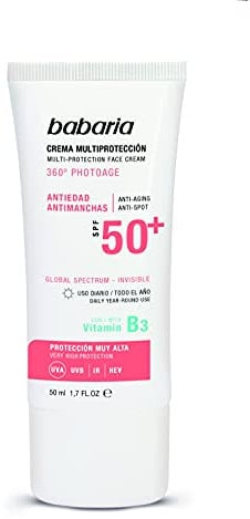 Babaria - Crema Antimanchas Facial Mujer | Antimanchas Facial Multiprotección Invisible | Protector Solar Facial 50 | Crema Solar Facial 50