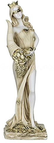 Göttin Fortune Tyche Luck Fortuna Statue Skulptur Figur handbemalt 29,2 cm, Elfenbein (Alter), Höhe 29,3 cm, Breite 9,5 cm